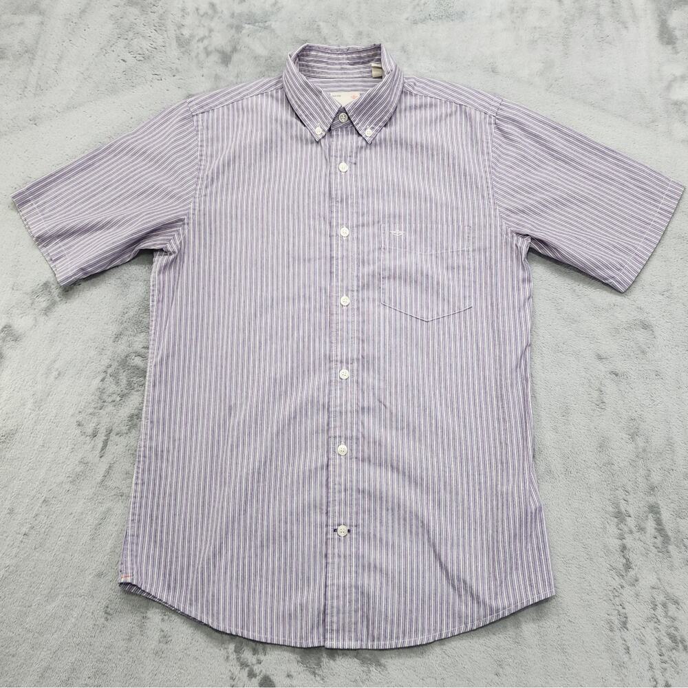 Vintage Y2K Dockers Shirt Mens S Purple White Striped Khaki‎ Diem Short Sleeves
